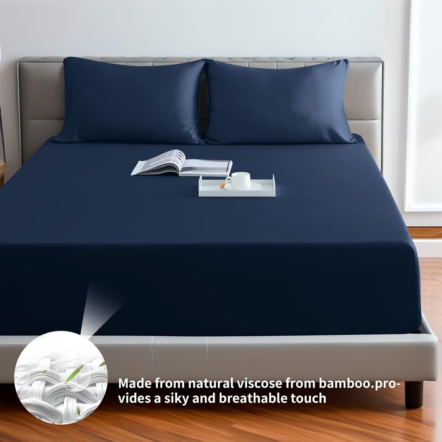 Navy Single Bamboo Viscose Deep Pocket Fitted Sheet