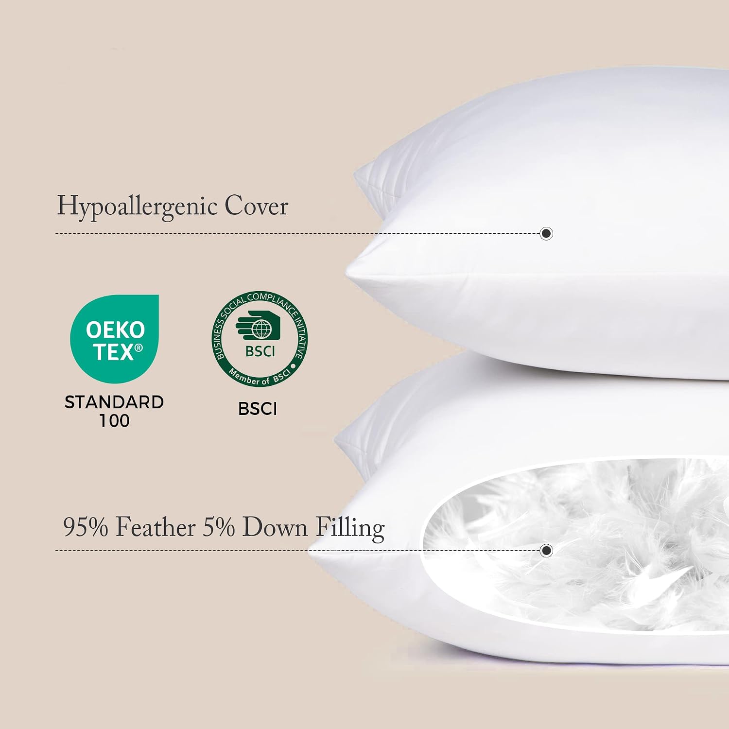 18 x 18 Decorative Feather Down Throw Pillow Inserts (Set of 2, White) for Sofa, Couch, Bed, Machine Washable