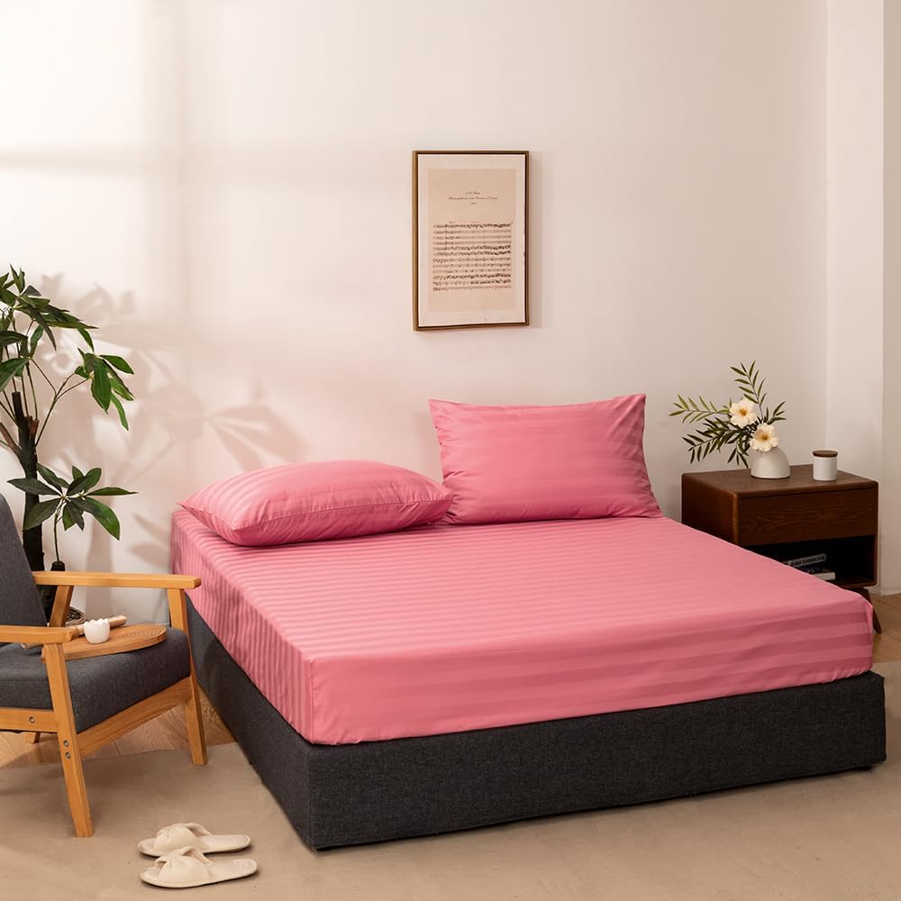 Pink Queen Cotton Three-Piece Fitted Sheet Set