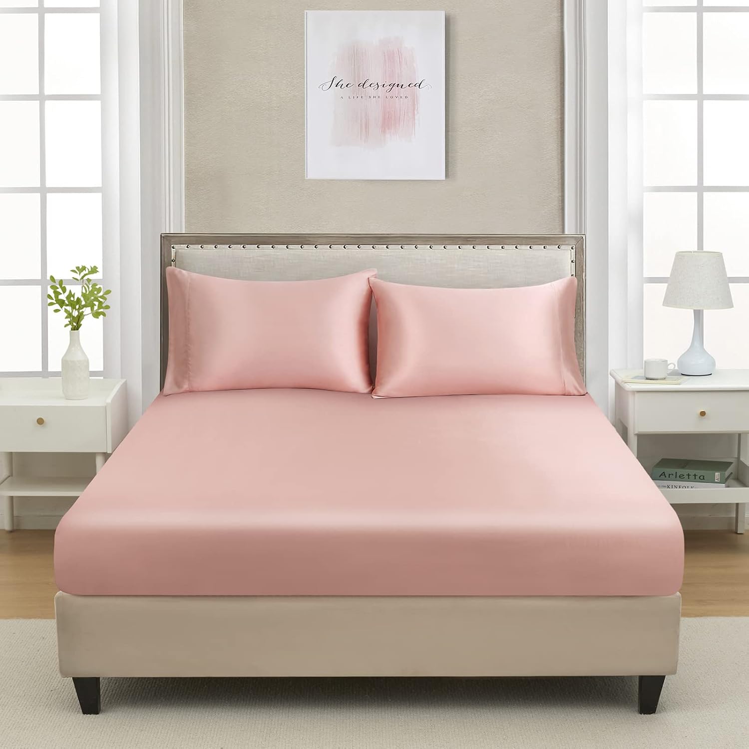 Blush Queen Silk Satin Deep Pocket Fitted Sheet
