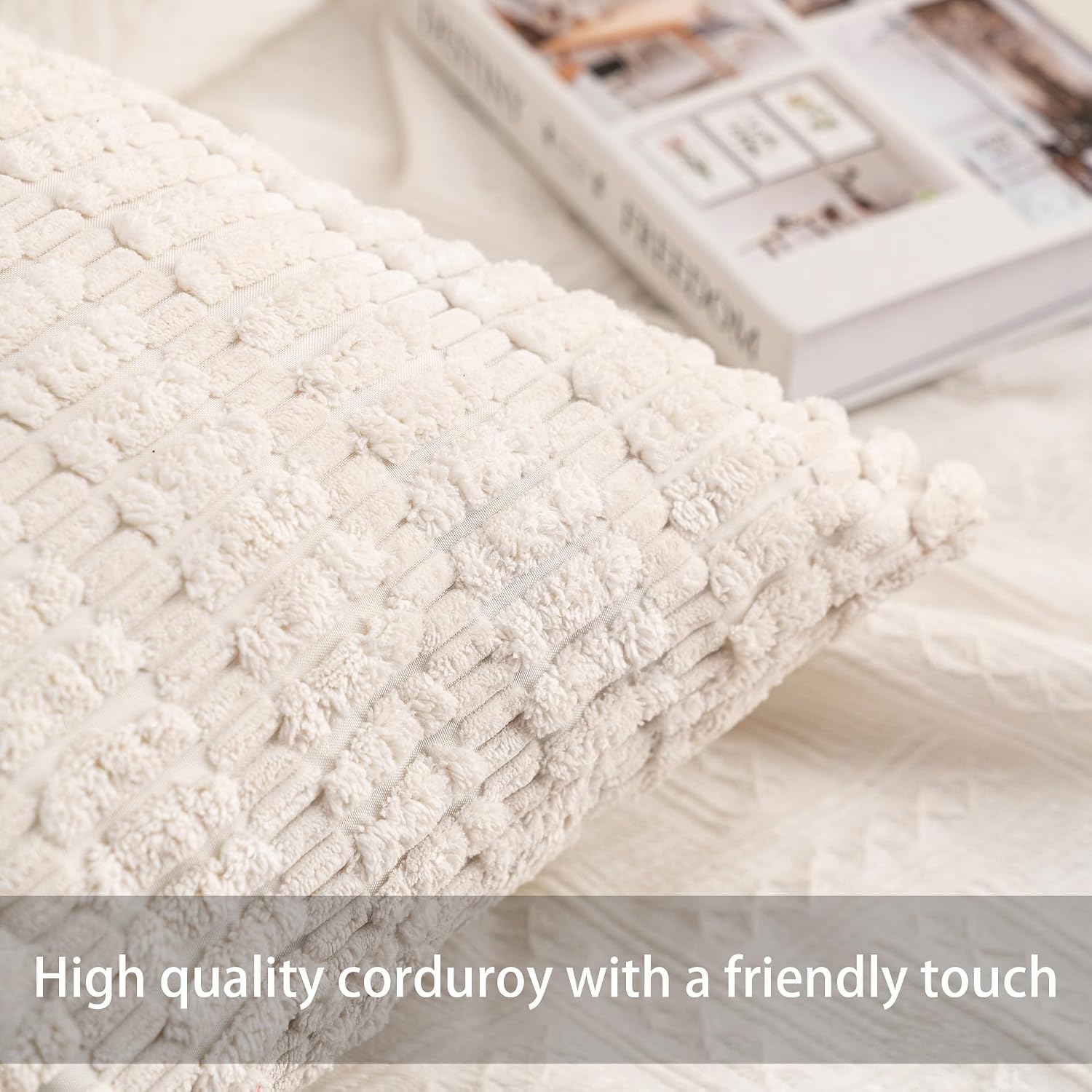Corduroy Striped Pillowcase 18x18 Soft Decorative Cushion 2-Pack