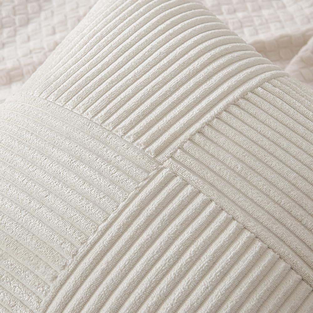 Beige Patchwork Corduroy Pillowcase 18x18 Textured Decorative 2-Pack