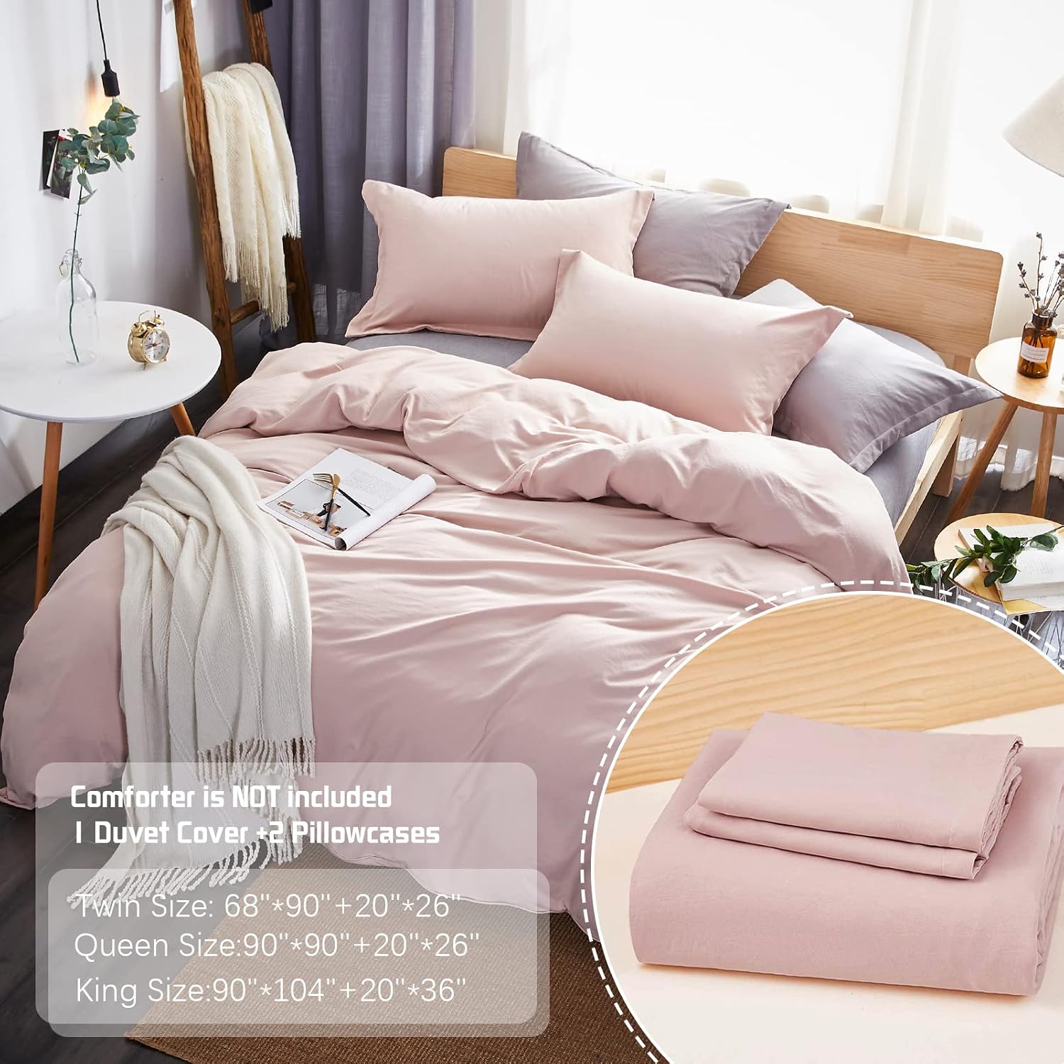 Solid Pink Duvet Cover - Large Size - Breathable and Soft