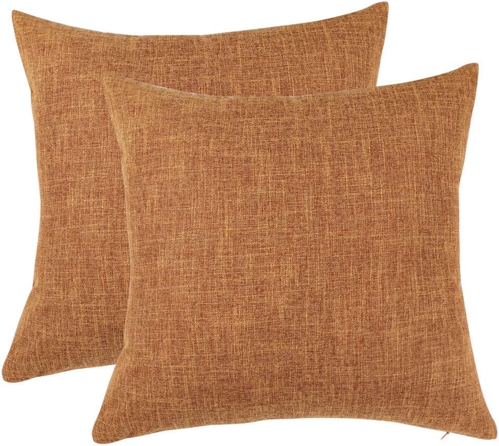 Linen Square Pillowcase 18x18 inch, Orange Decorative Cushion Cover (2-Piece Set)