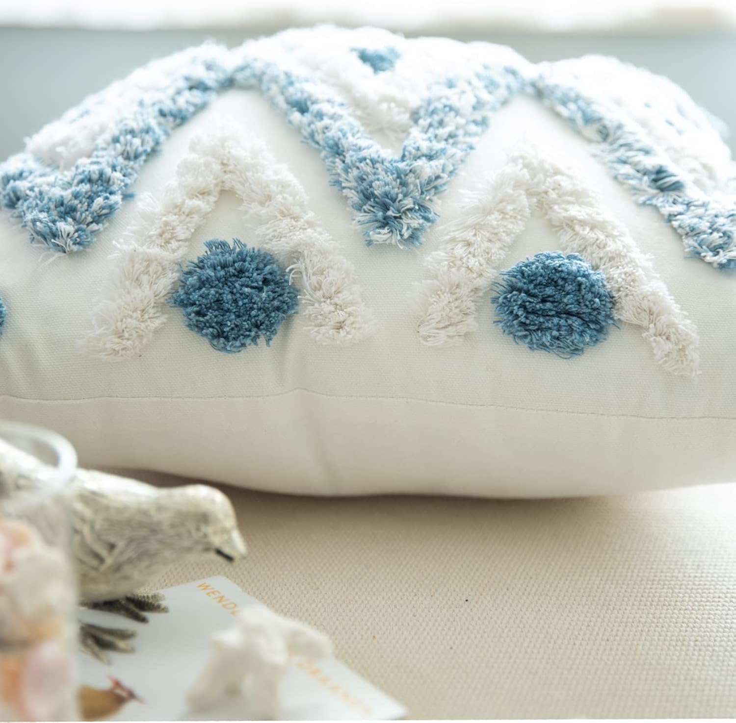 Blue Tassel Cotton Pillowcase 18x18 Decorative Cushion 2-Pack