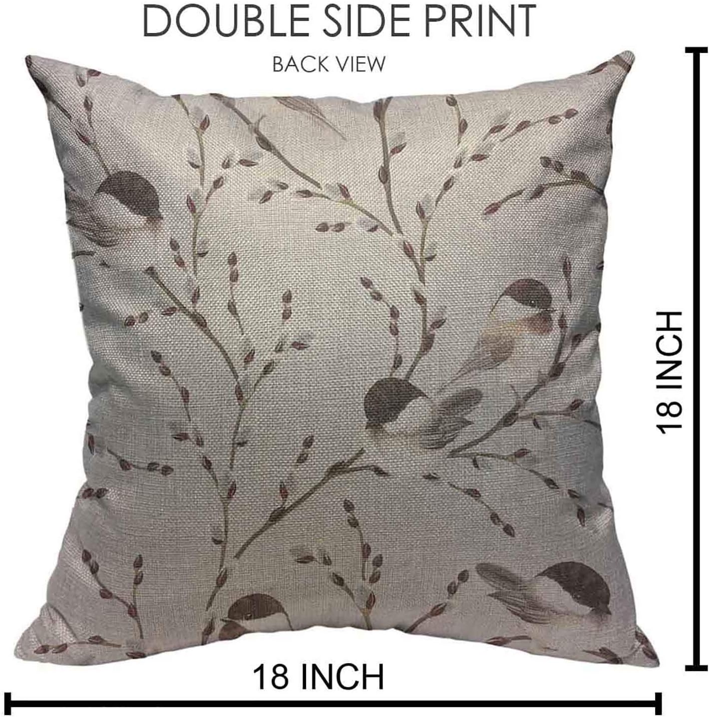 Bird and Leaf Pattern Cotton Linen Pillowcase 18x18 inch, Vintage Decorative Style