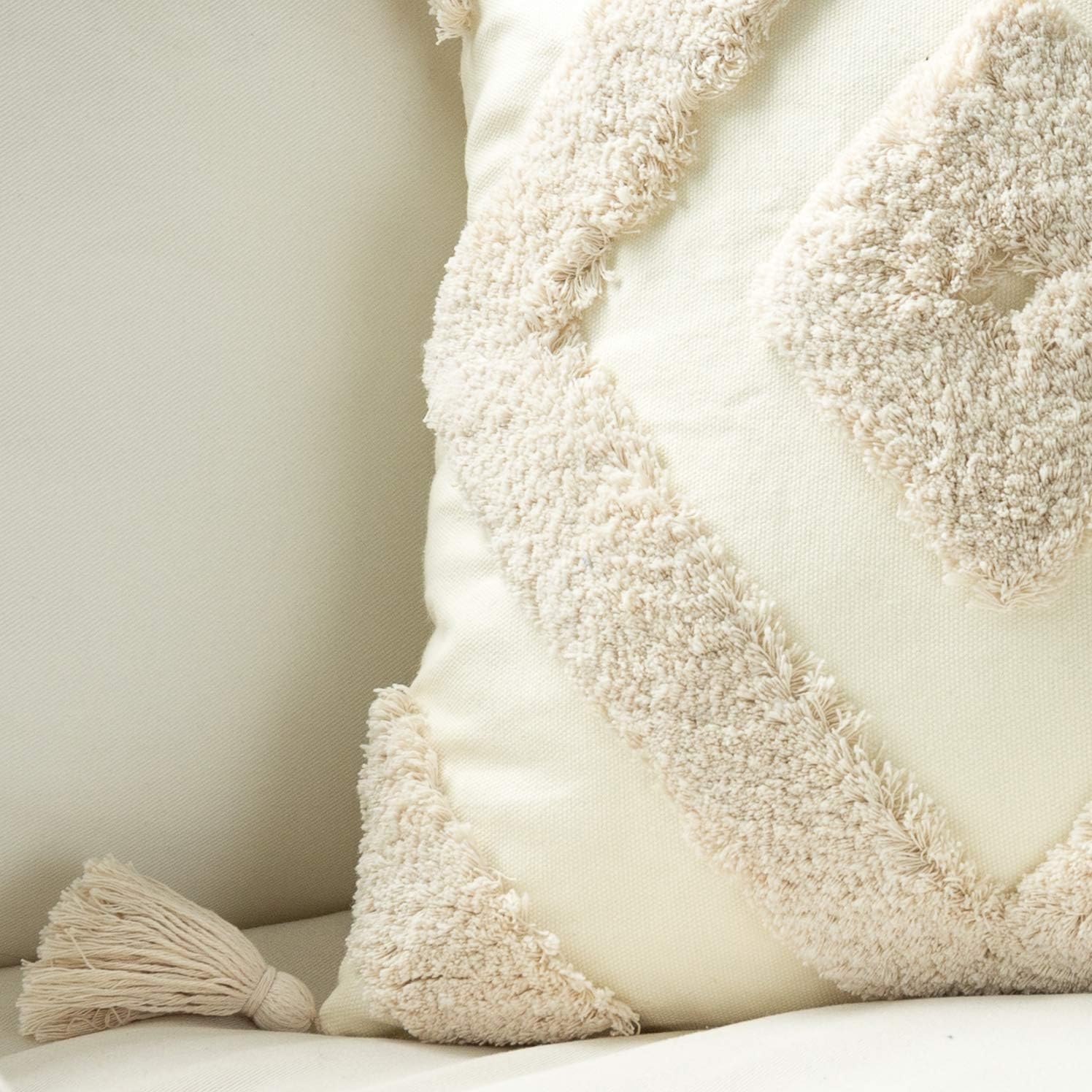 Tassel Woven Geometric Pillowcase 18x18 Decorative Square Cushion