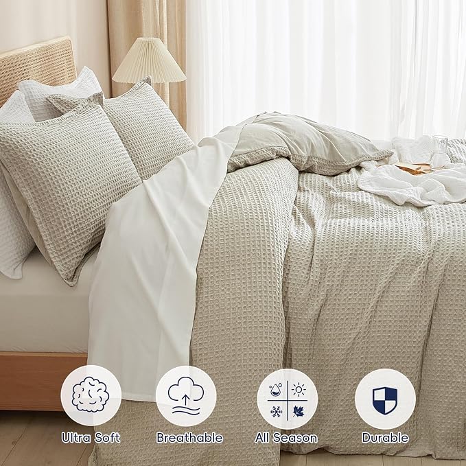 Waffle Texture Duvet Cover Three-Piece Set - Breathable and Durable