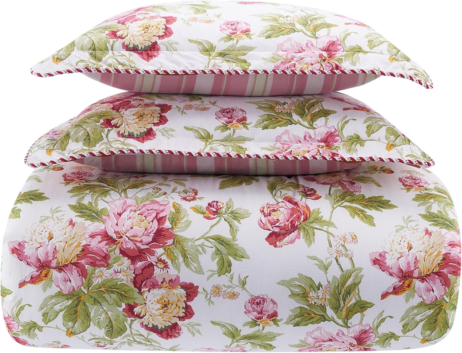 Berry-Toned Floral Print 4-Piece Set; Soft, Comfortable, Lightweight, And Breathable