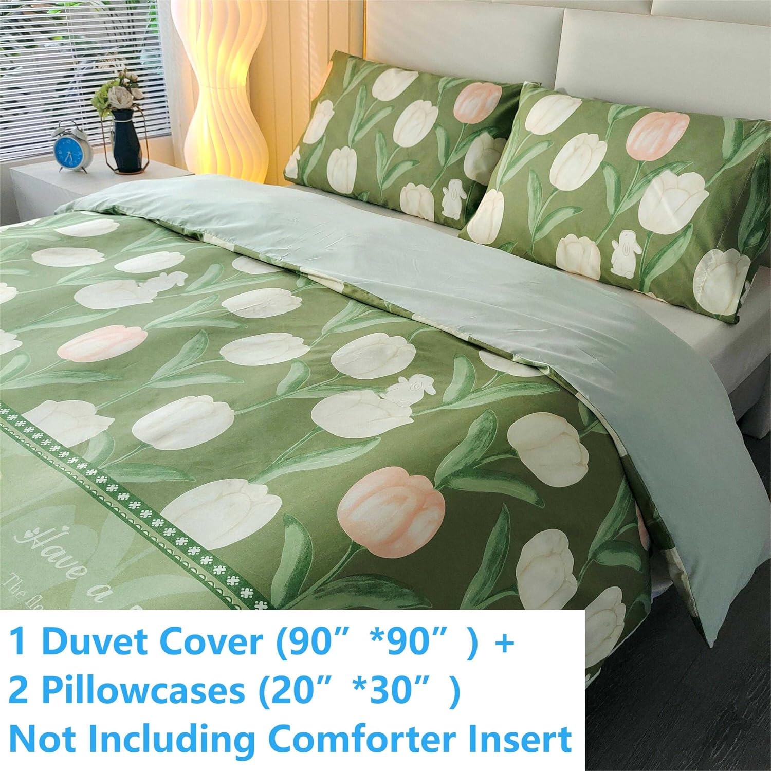 Green Floral Duvet Cover Set (3-Piece) - Soft Bedding